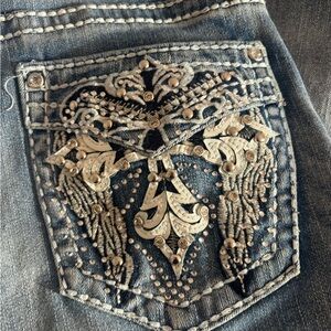 Sky Denim Jeans Flared with Silver Embellishments